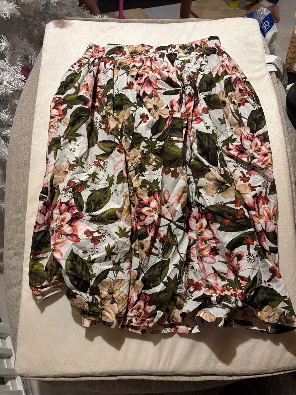 Zara Floral A-Line Skirt in White, Green, Pink